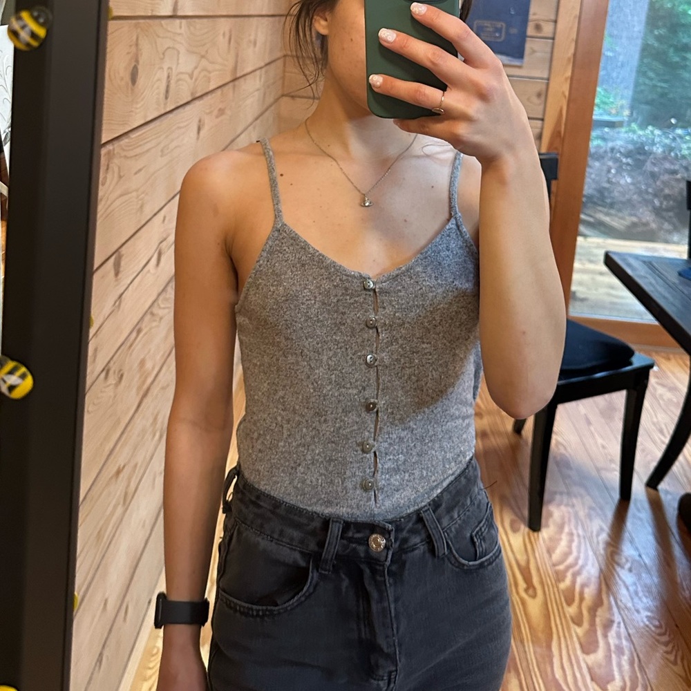 Make & Model Grey Button Down Bodysuit